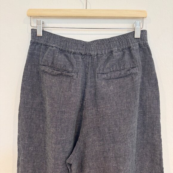 Halston 100% Linen High Rise Wide Leg Trouser Pants Lagenlook Casual Navy Blue 8 - Picture 8 of 9